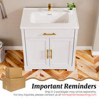 Hudson 30" Freestanding Bathroom Vanity with White Ceramic Sink, Drawer Storage and Backsplash