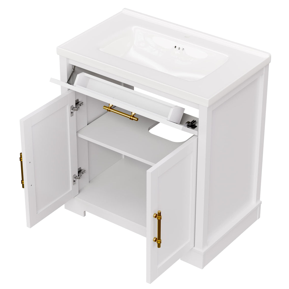 Hudson 30" Freestanding Bathroom Vanity with White Ceramic Sink, Drawer Storage and Backsplash