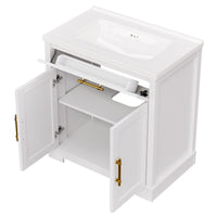 Hudson 30" Freestanding Bathroom Vanity with White Ceramic Sink, Drawer Storage and Backsplash
