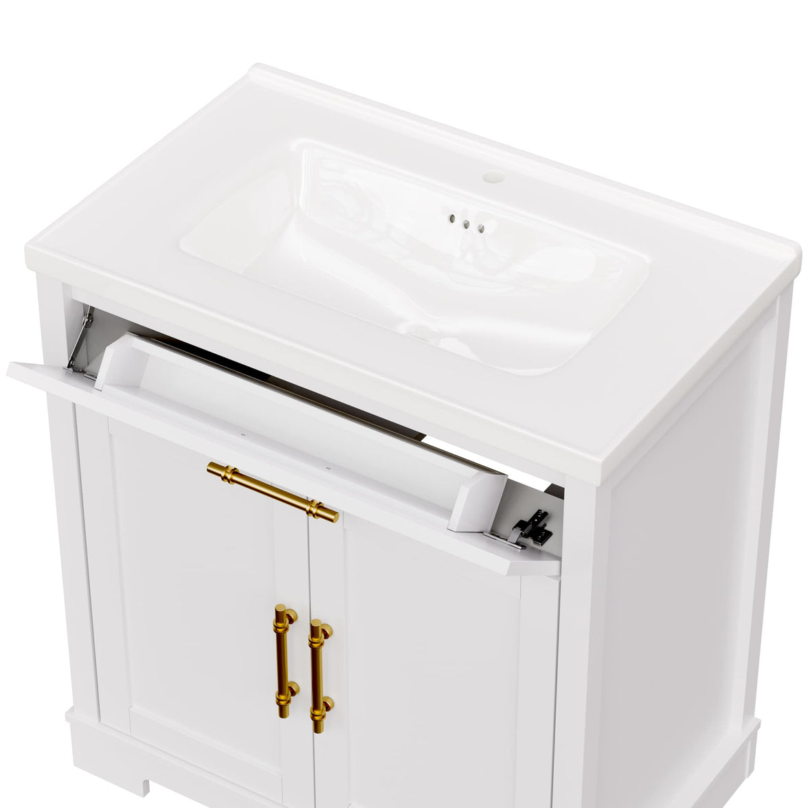 Hudson 30" Freestanding Bathroom Vanity with White Ceramic Sink, Drawer Storage and Backsplash