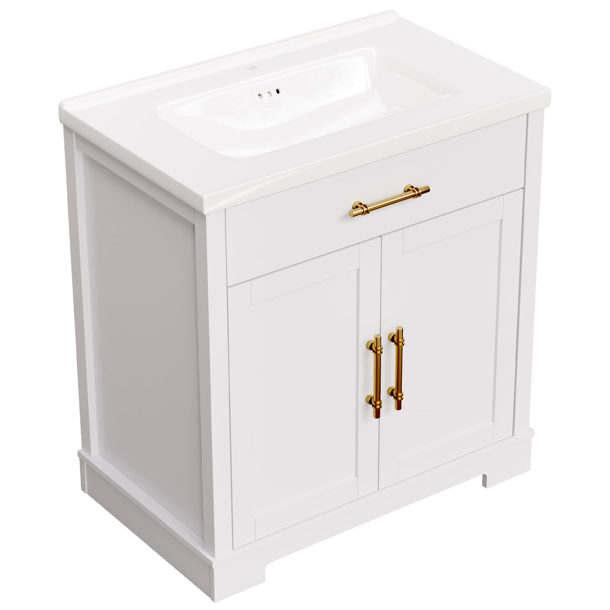 Hudson 30" Freestanding Bathroom Vanity with White Ceramic Sink, Drawer Storage and Backsplash