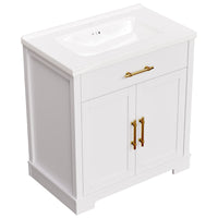 Hudson 30" Freestanding Bathroom Vanity with White Ceramic Sink, Drawer Storage and Backsplash