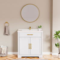 Hudson 30" Freestanding Bathroom Vanity with White Ceramic Sink, Drawer Storage and Backsplash