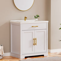 Hudson 30" Freestanding Bathroom Vanity with White Ceramic Sink, Drawer Storage and Backsplash