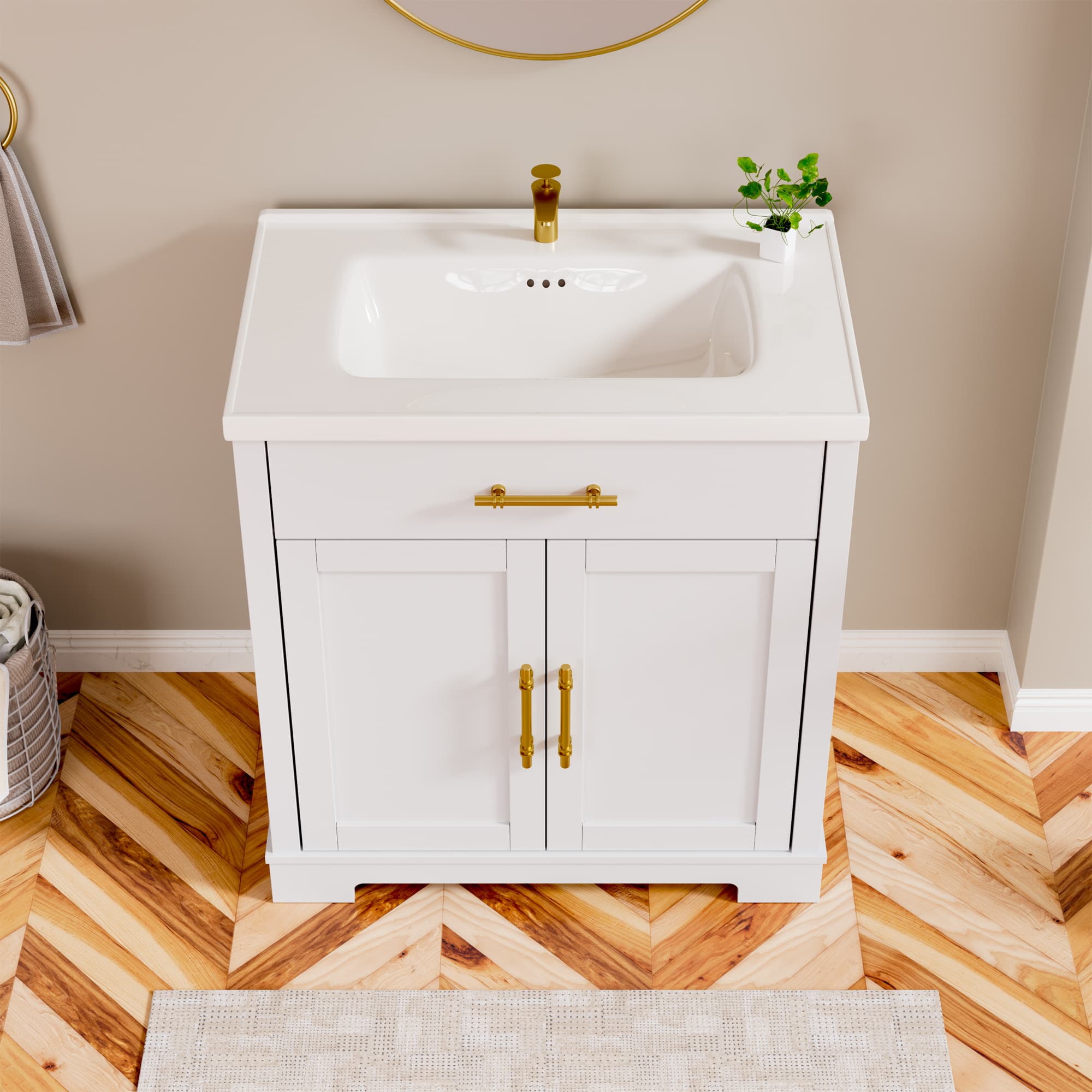 Hudson 30" Freestanding Bathroom Vanity with White Ceramic Sink, Drawer Storage and Backsplash