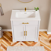 Hudson 30" Freestanding Bathroom Vanity with White Ceramic Sink, Drawer Storage and Backsplash