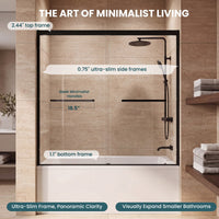 Slim frame design on Core matte black framed double sliding bathtub door