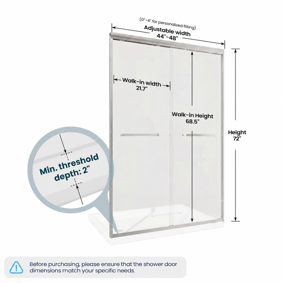 Core 44 to 48 inch brushed nickel framed double sliding shower door dimensions