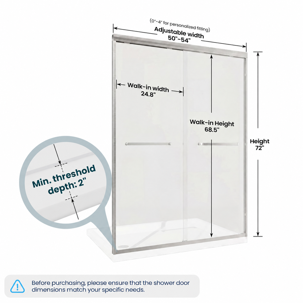 Core 50 to 54 inch brushed nickel framed double sliding shower door dimensions