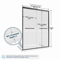 Core 50 to 54 inch matte black framed double sliding shower door dimensions