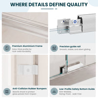 Frame, guide rail, bumper and bottom guide details on Core brushed nickel shower door