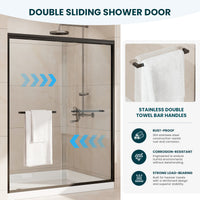 Double sliding panels and towel bars on Core matte black shower door