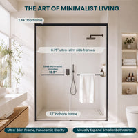 Slim frame design on Core matte black framed double sliding shower door