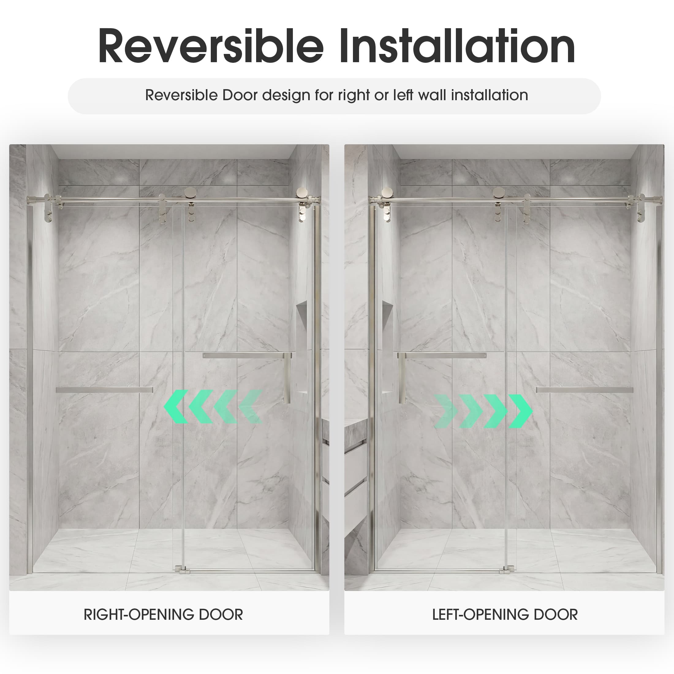 Jade 57"-60" W x 76" H Semi-Frameless Single Sliding Shower Door with 3/8"(10mm) Tempered Clear Glass
