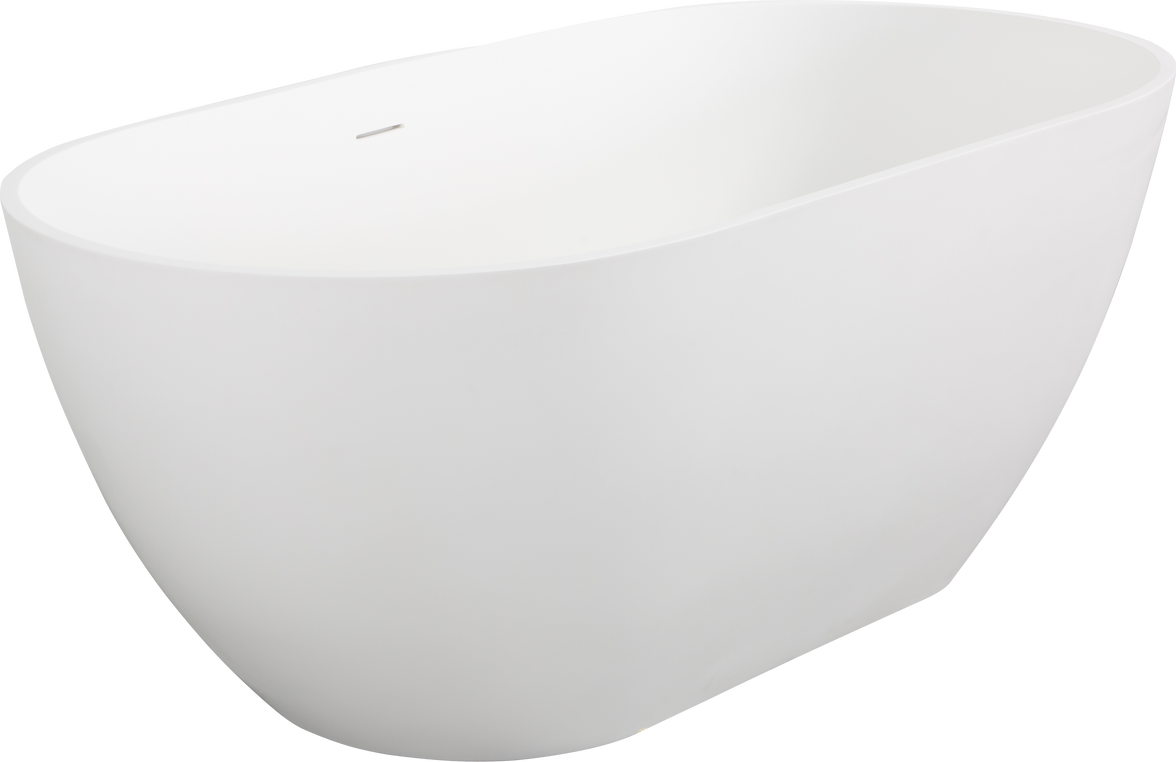 59" Freestanding Solid Surface Bathtub with Pop-Up Drain and Overflow in Matte White