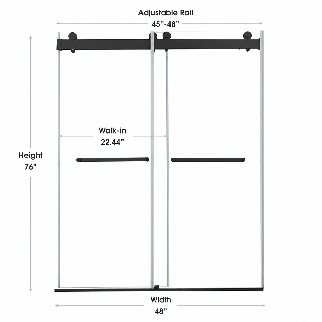 Astra 45"-48" W x 76" H Frameless Double Sliding Shower Door Dimensions