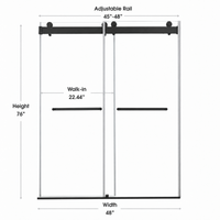 Astra 45"-48" W x 76" H Frameless Double Sliding Shower Door Dimensions