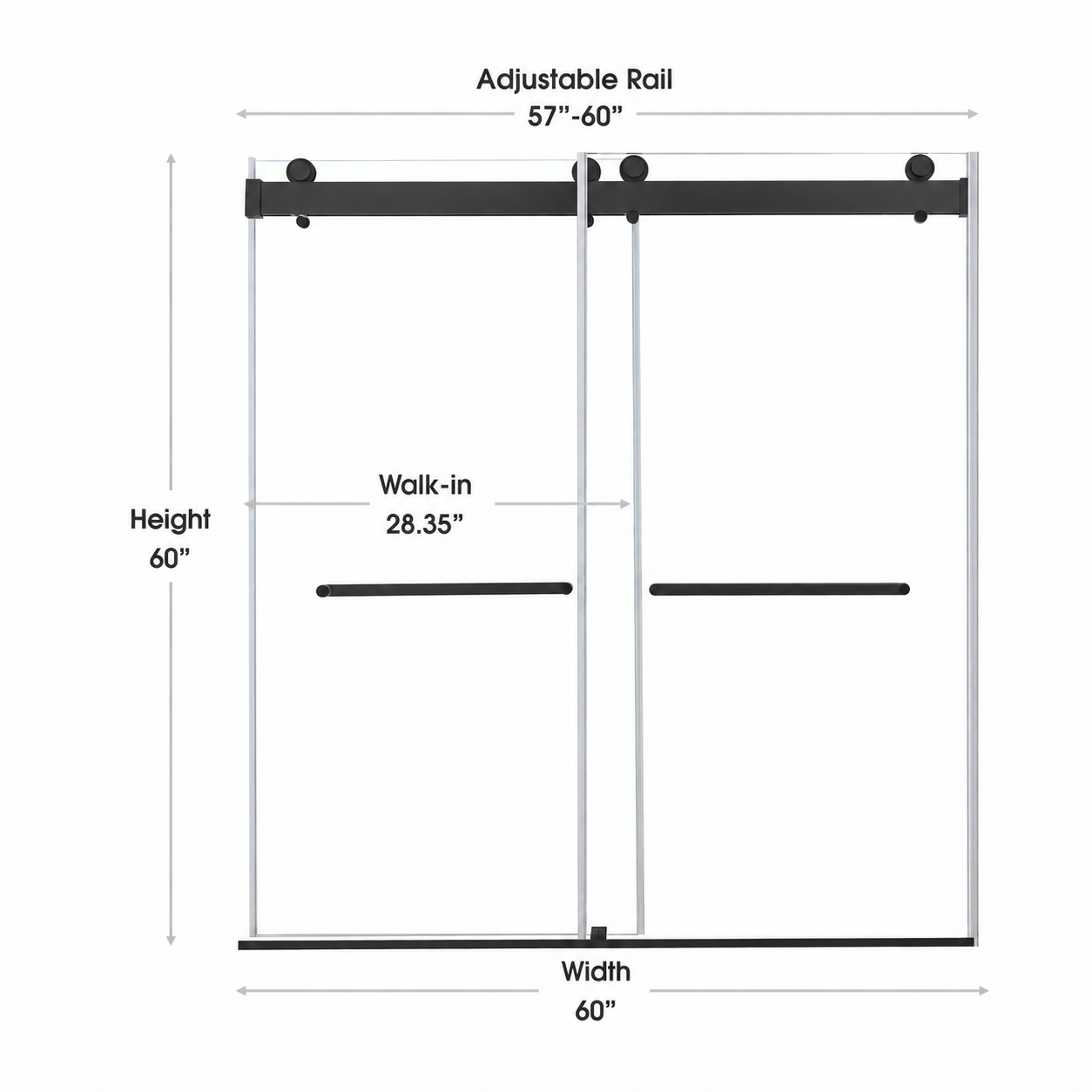 Astra 57"-60" W x 60" H Frameless Double Sliding Shower Door Dimensions