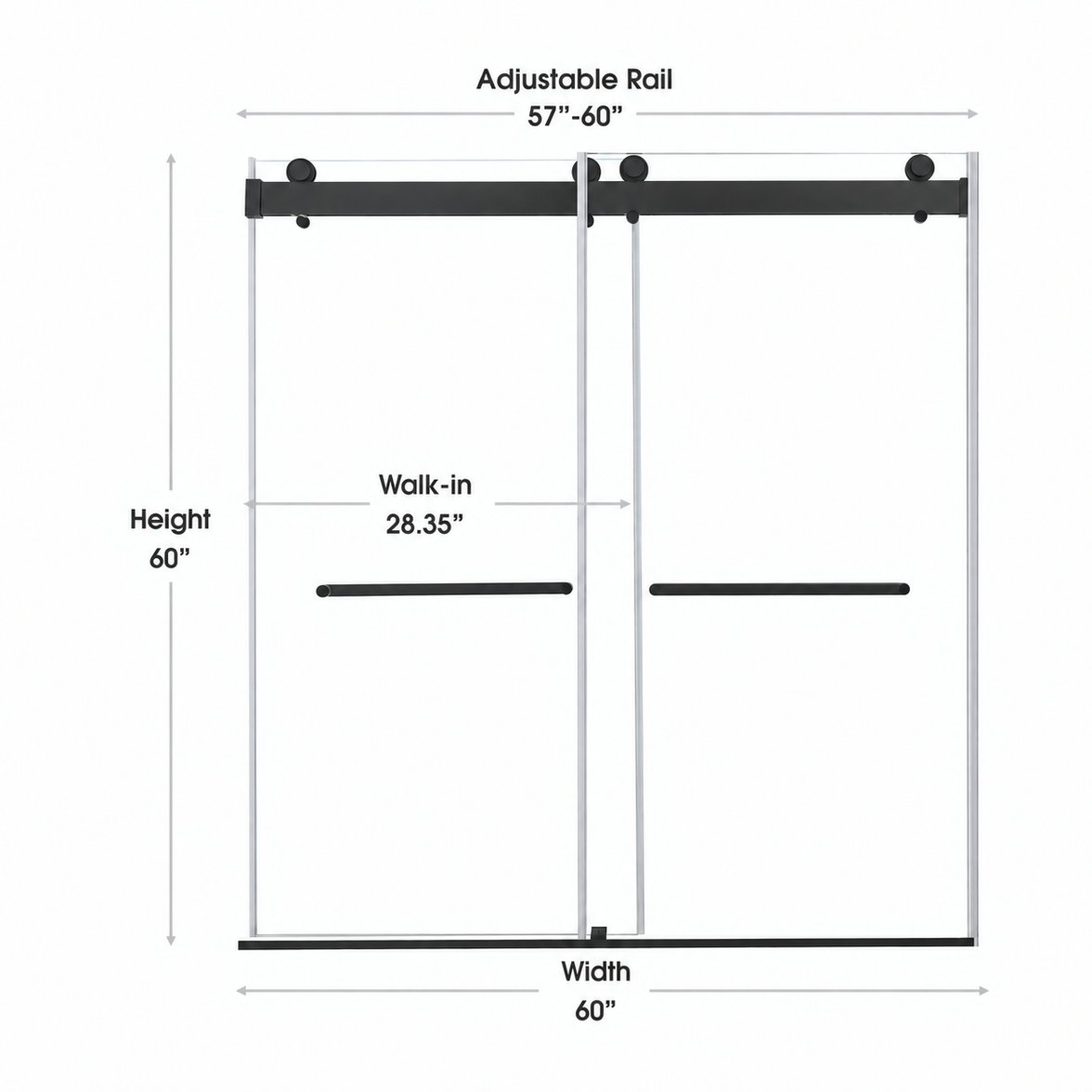 Astra 57"-60" W x 60" H Frameless Double Sliding Shower Door Dimensions