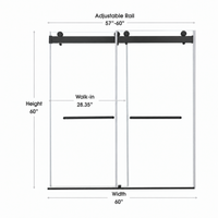 Astra 57"-60" W x 60" H Frameless Double Sliding Shower Door Dimensions