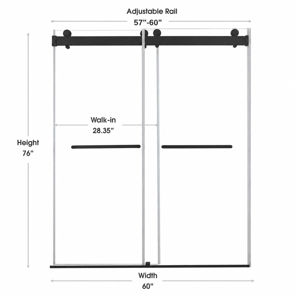Astra 57"-60" W x 76" H Frameless Double Sliding Shower Door Dimensions