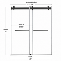 Astra 57"-60" W x 76" H Frameless Double Sliding Shower Door Dimensions