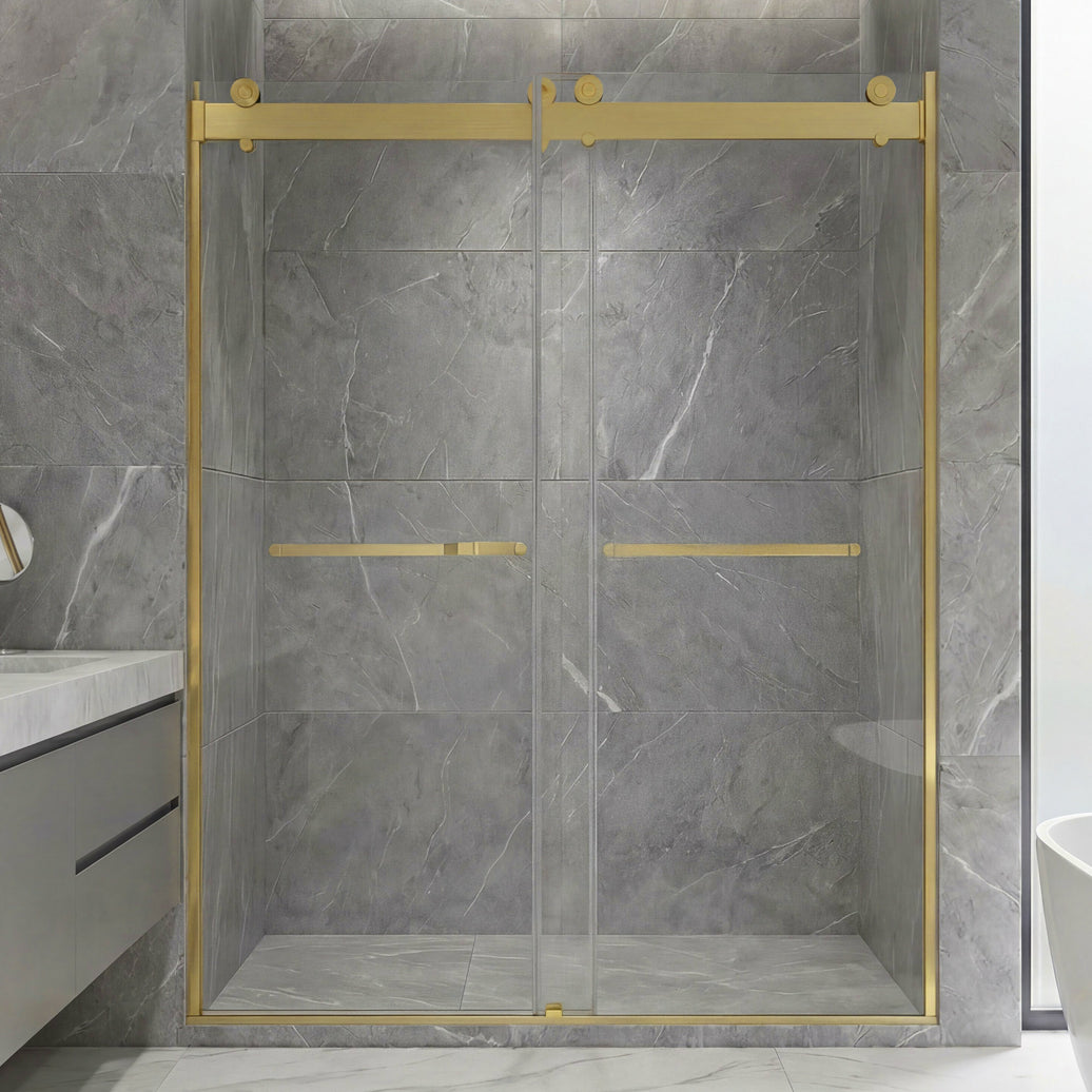 Astra Frameless Double Sliding Shower Door in Gold
