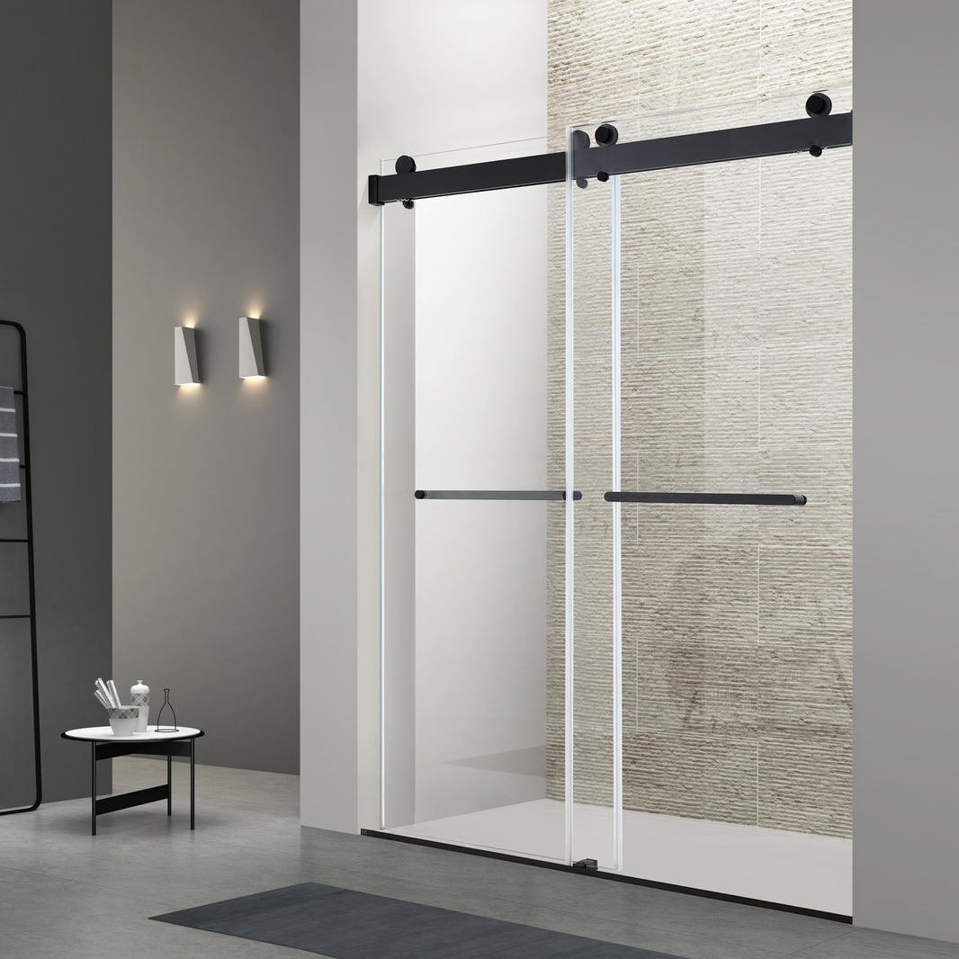 Astra Frameless Double Sliding Shower Door in a modern bathroom