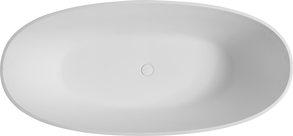 65" Freestanding Solid Surface Bathtub with Pop-Up Drain and Overflow in Matte White
