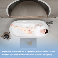 59"Linear AcrylicFreestanding Soaking Bathtub with Pop-Up Drain and Overflow in Gloss White