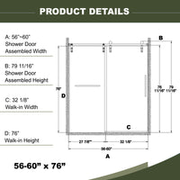 Jade 56"-60" W x 76" H Frameless Single Sliding Shower Door with 5/16"(8mm) Tempered Glass with Towel Bar