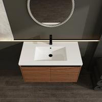 36" Ebony Wall-Mounted Bathroom Vanity in Brown with Resin Sink and Soft-Close Storage