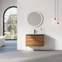 30" Ebony Wall-Mounted Bathroom Vanity in Brown with Resin Sink and Soft-Close Storage