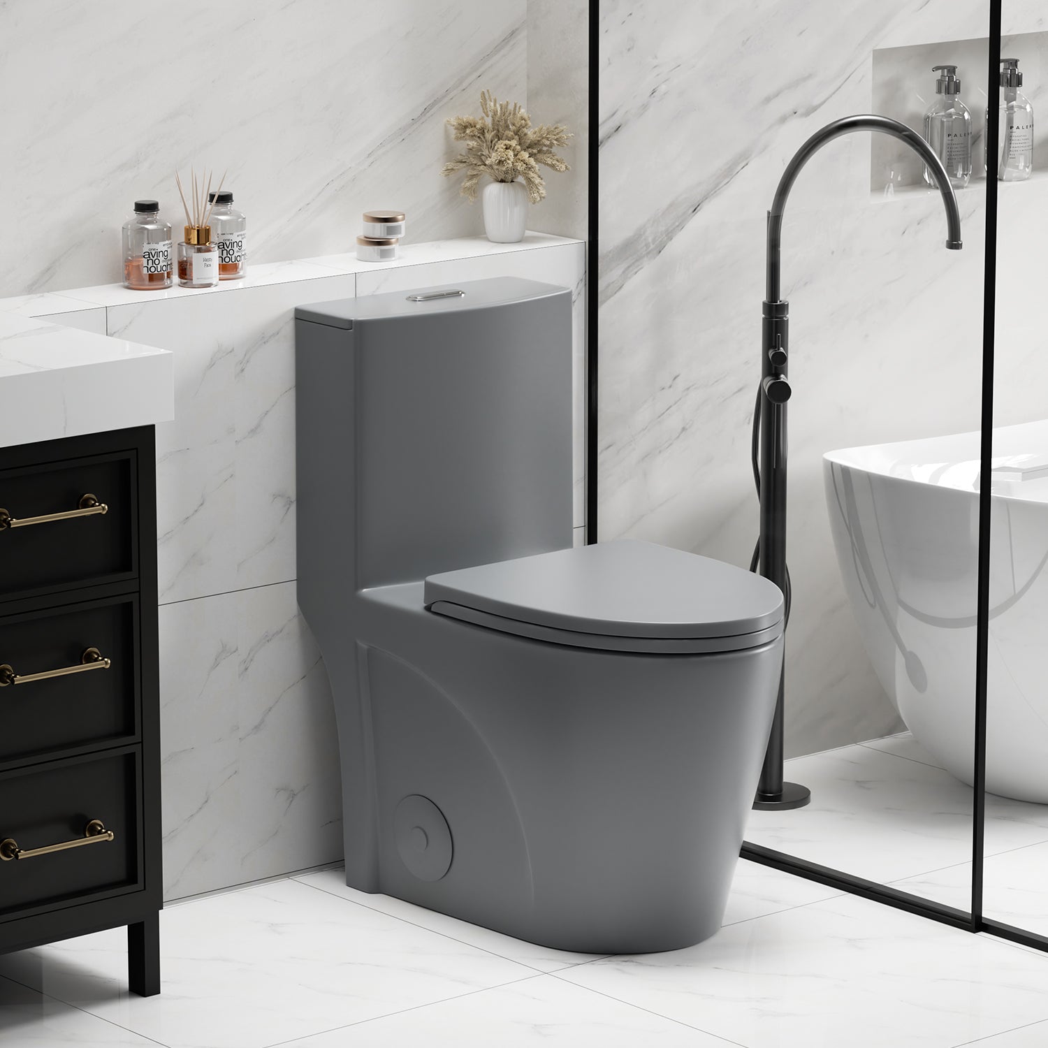 One-Piece Elongated Toilet with 1.1/1.6 GPF Dual Flush, 17" ADA Height and Soft-Close Seat