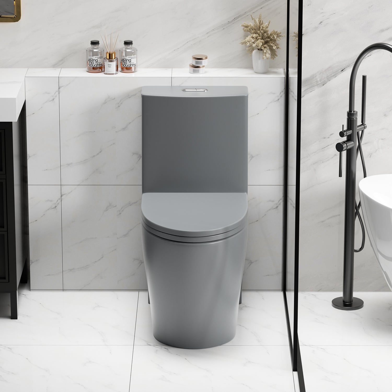 One-Piece Elongated Toilet with 1.1/1.6 GPF Dual Flush, 17" ADA Height and Soft-Close Seat