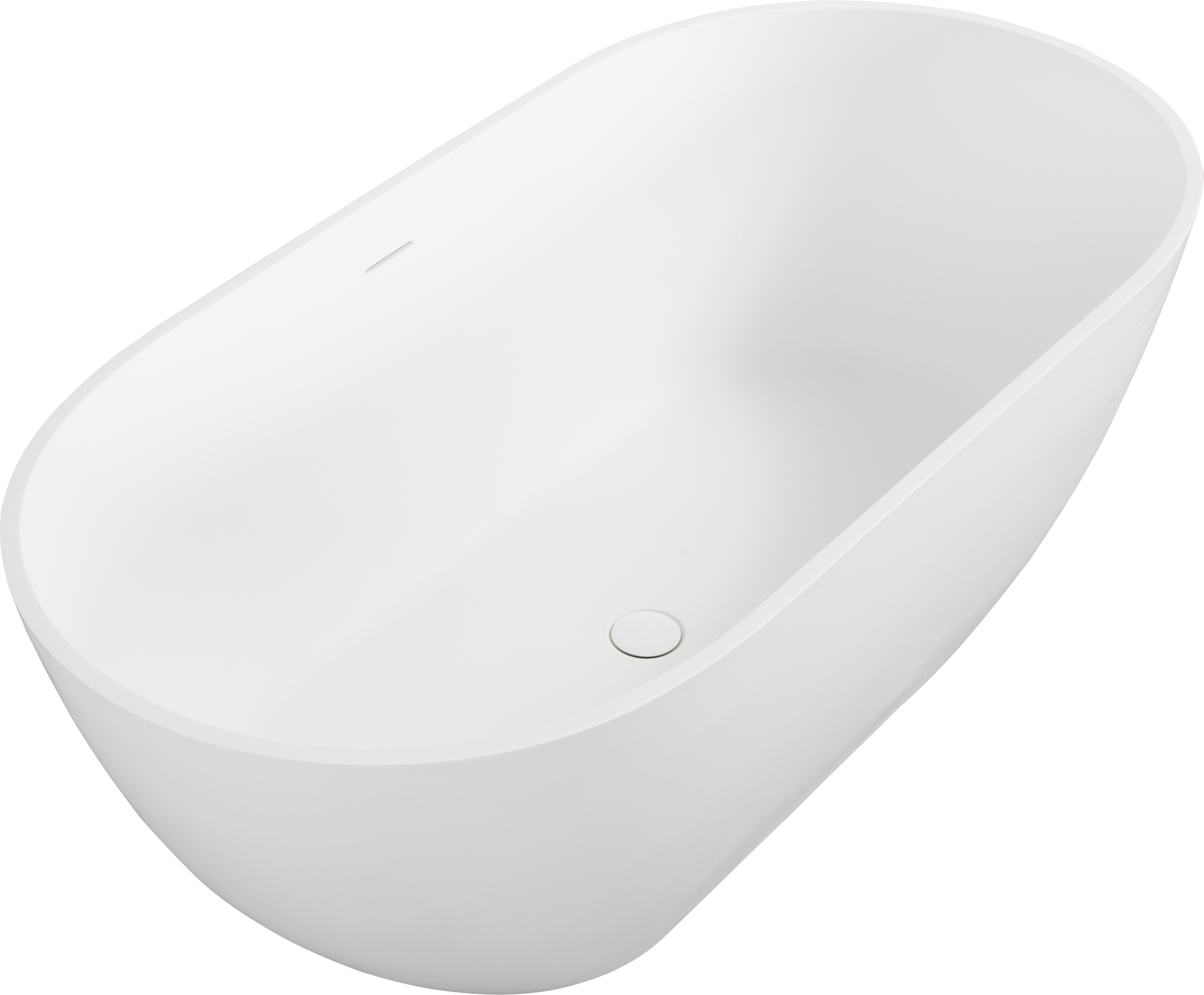 59" Freestanding Solid Surface Bathtub with Pop-Up Drain and Overflow in Matte White