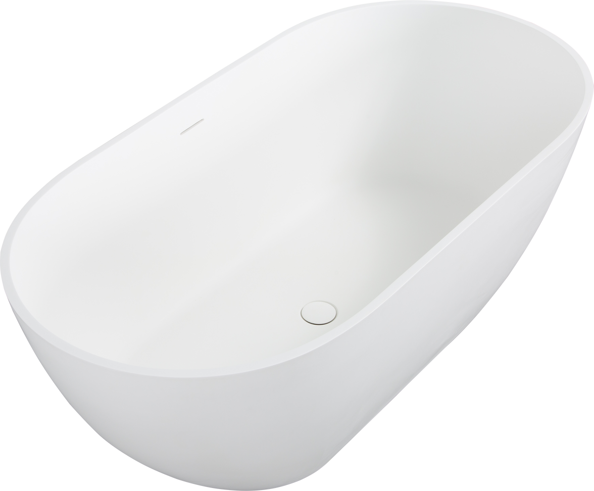 59" Freestanding Solid Surface Bathtub with Pop-Up Drain and Overflow in Matte White