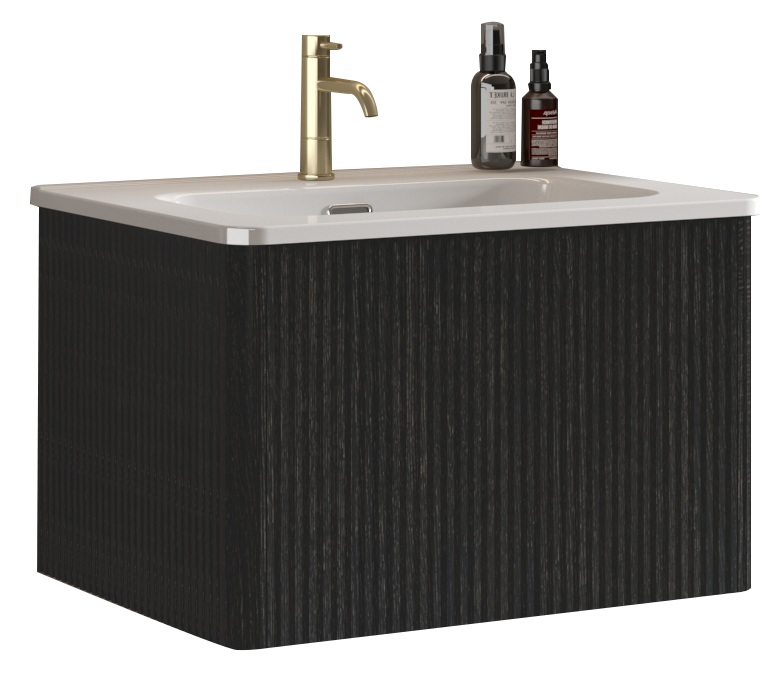 24" Striped Walnut Wall-Mounted Bathroom Vanity with integrated White Ceramic Sink, Fully Assembled