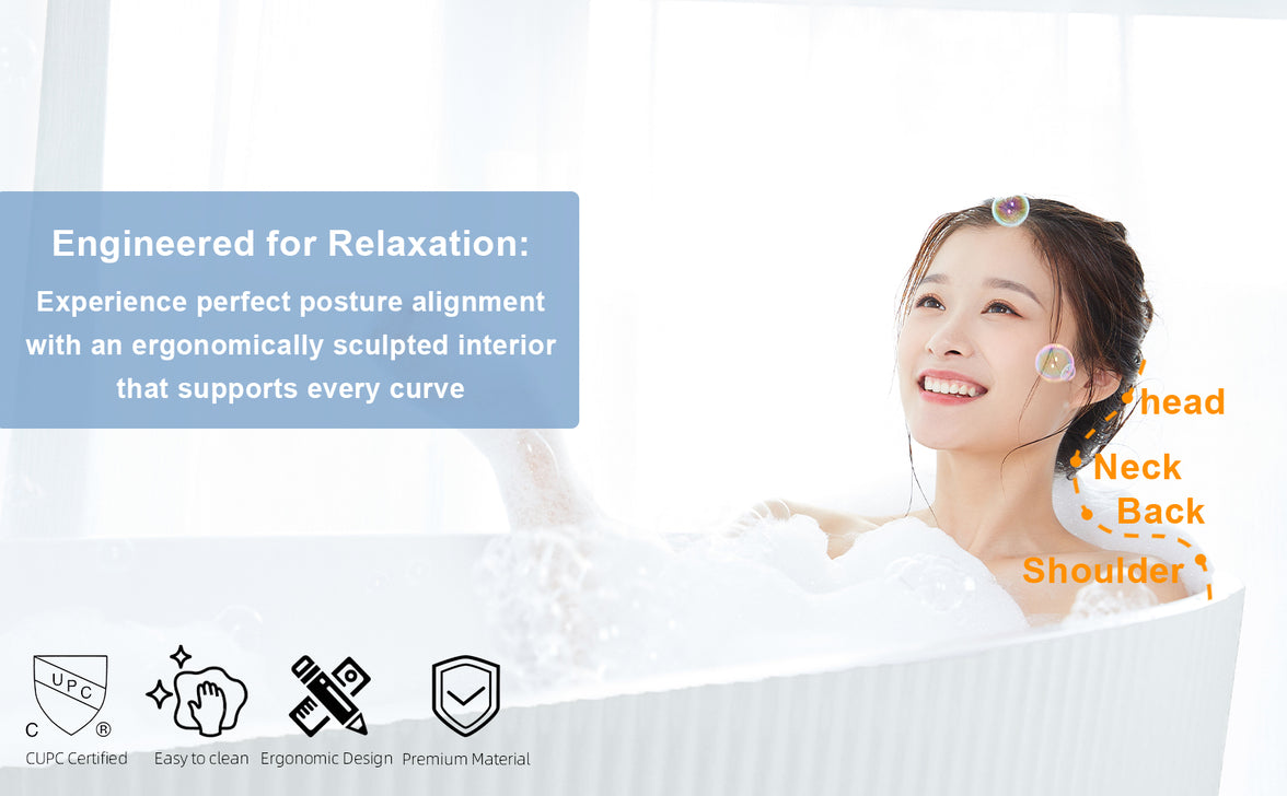 59"Linear AcrylicFreestanding Soaking Bathtub with Pop-Up Drain and Overflow in Gloss White