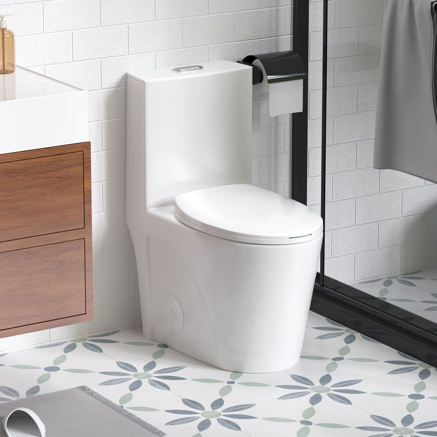 One-Piece Elongated Toilet with 1.1/1.6 GPF Dual Flush, 17" ADA Height and Soft-Close Seat