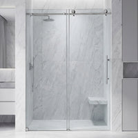 Frameless Double Sliding Shower Door with Side Panel & Single Handle, 76" High x Adjustable 60"-64" Wide  Stainless Steel 8mm