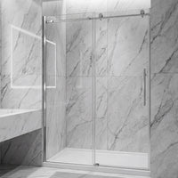 Frameless Double Sliding Shower Door with Side Panel & Single Handle, 76" High x Adjustable 60"-64" Wide  Stainless Steel 8mm