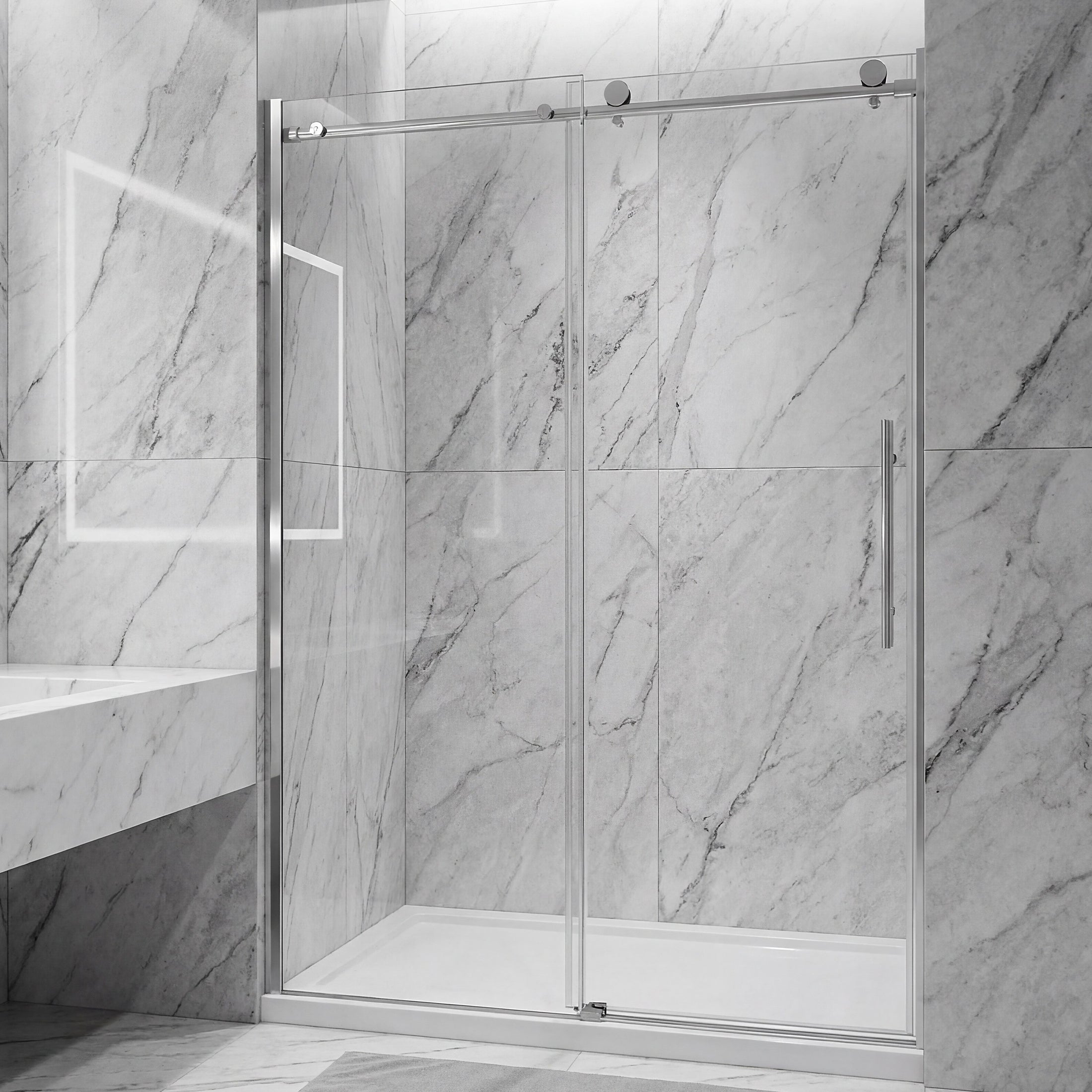 Jade 60"-64" W x 76" H Frameless Single Sliding Shower Door with 3/8"(10mm) Tempered Clear Glass and Stainless Steel Hardware