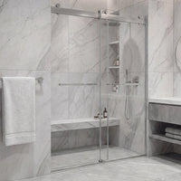 Frameless Double Sliding Shower Door with Dual Towel Bars, Stainless Steel