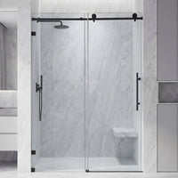 Frameless Double Sliding Shower Door with Side Panel & Single Handle, 76" High x Adjustable 60"-64" Wide  Stainless Steel 8mm