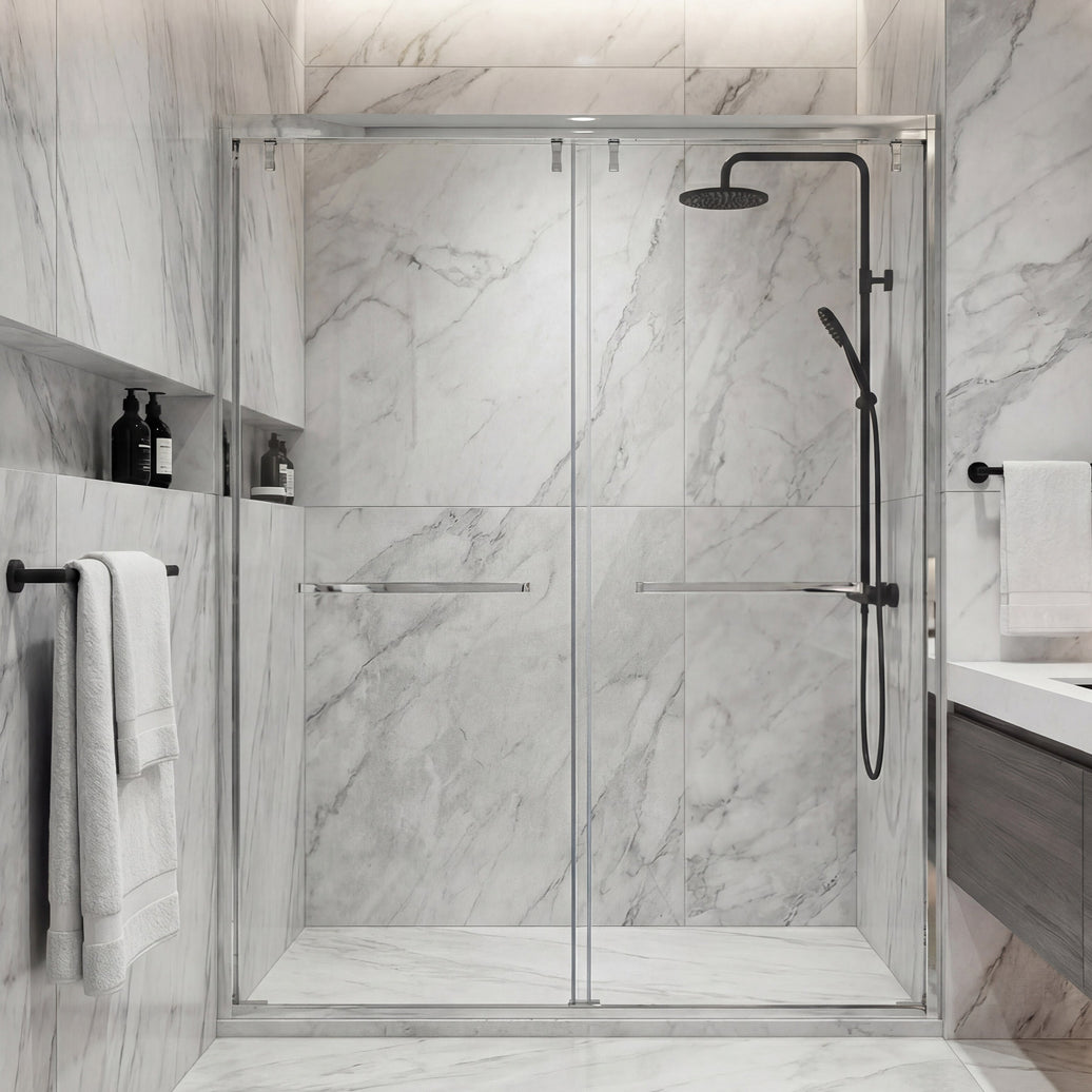 Core Framed Double Sliding Shower Door in Polished Chrome