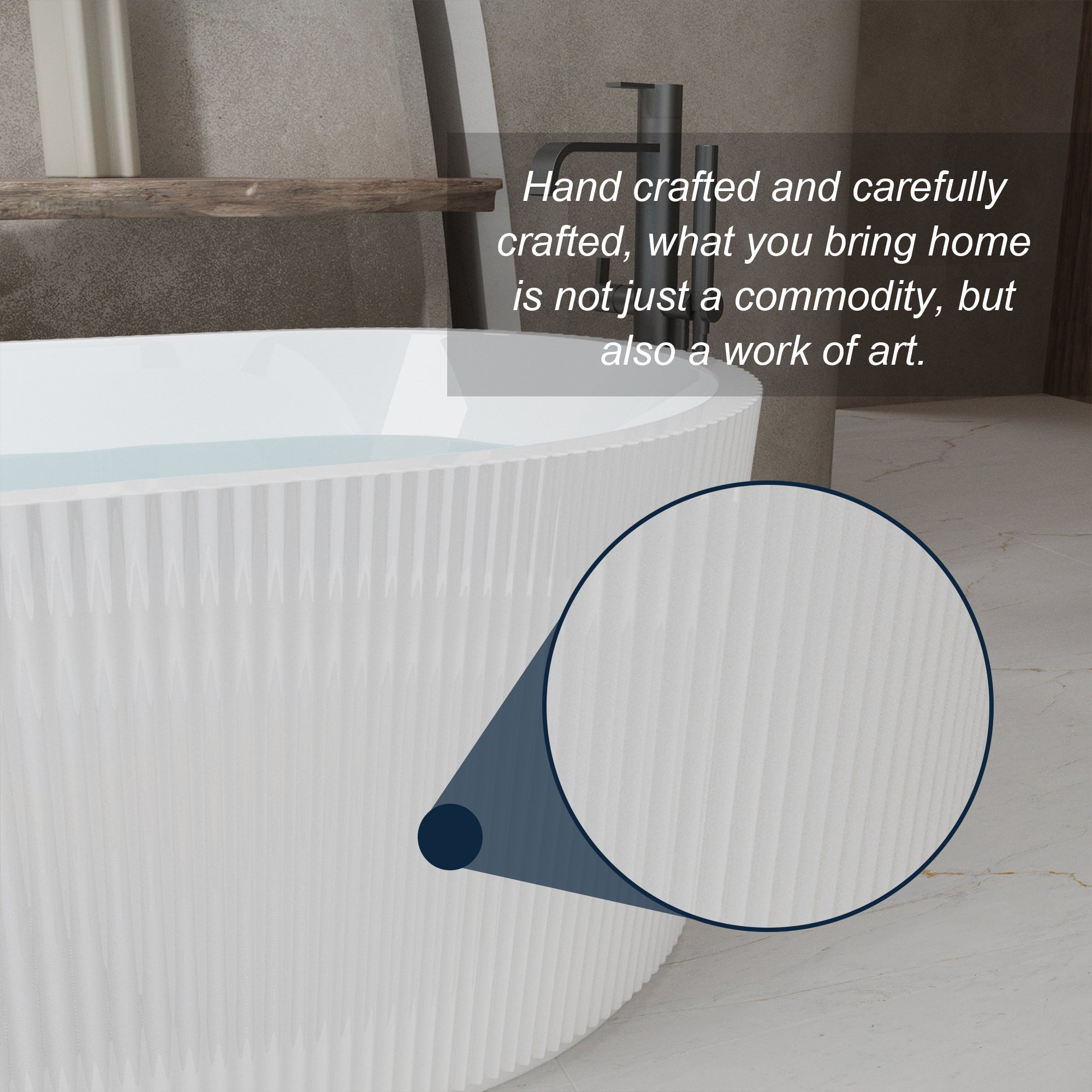59"Linear AcrylicFreestanding Soaking Bathtub with Pop-Up Drain and Overflow in Gloss White