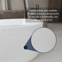 59"Linear AcrylicFreestanding Soaking Bathtub with Pop-Up Drain and Overflow in Gloss White