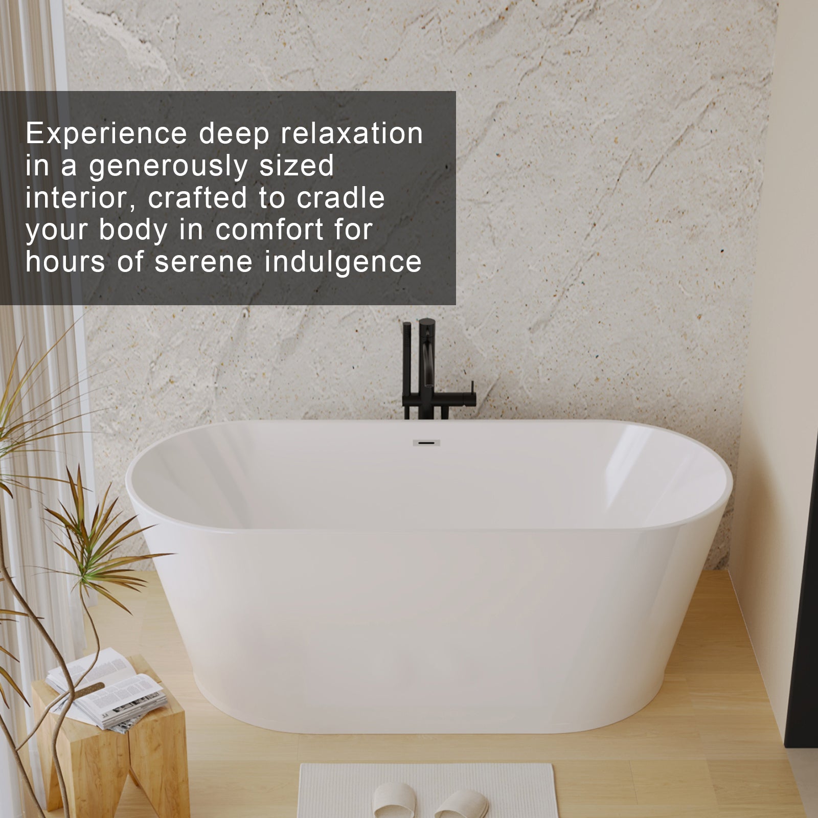 59" Acrylic Freestanding Soaking Bathtub with Pop-Up Drain and Overflow