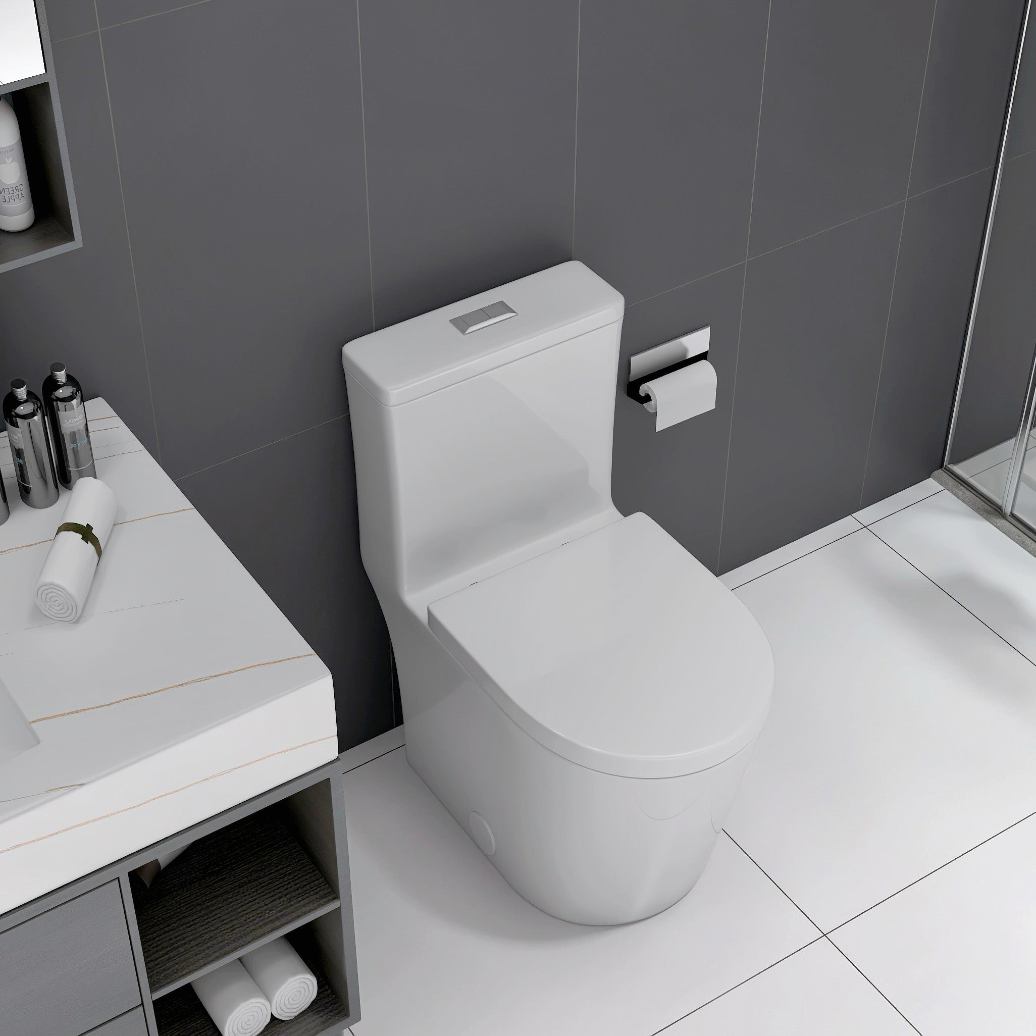 23" Compact One-Piece Toilet with 0.8/1.6 GPF Dual Flush and Soft-Close Seat in White